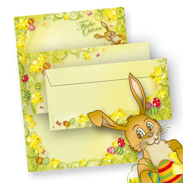 Briefpapier Ostern mit Umschlag mit Hase (100 Sets ohne Fenster) mit Umschläge, Frohe Ostern