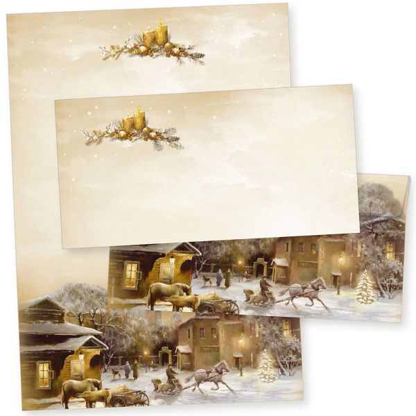 Lönneberg 100 Sets Weihnachtsbriefpapier mit Umschlag ohne Fenster Weihnachtspapier A4 Briefpapier Weihnachten