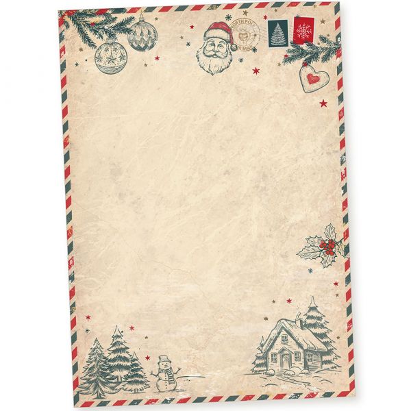 North Pole Air Mail 250 Blatt Briefpapier Weihnachten, Weihnachtspapier A4 für Firmen