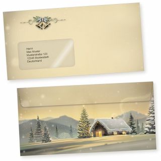 Glöcknerhütte 50 Weihnachts-Briefumschläge Din lang mit Fenster Umschläge für Weihnachten selbstklebend haftklebend
