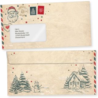 North Pole Air Mail 50 Stück Weihnachtsbriefumschläge Din lang mit Fenster Briefumschläge Weihnachten mit Fensterumschlag