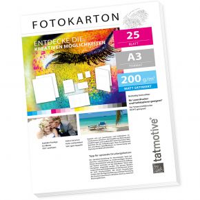 TATMOTIVE Fotokarton Fotopapier DIN A3 200g MATT weiß | für Laserdrucker | Beidseitig bedruckbar | 25 Blatt