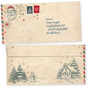 North Pole Air Mail 50 Stück Weihnachtsumschläge Din lang ohne Fenster Umschläge Weihnachten selbstklebend